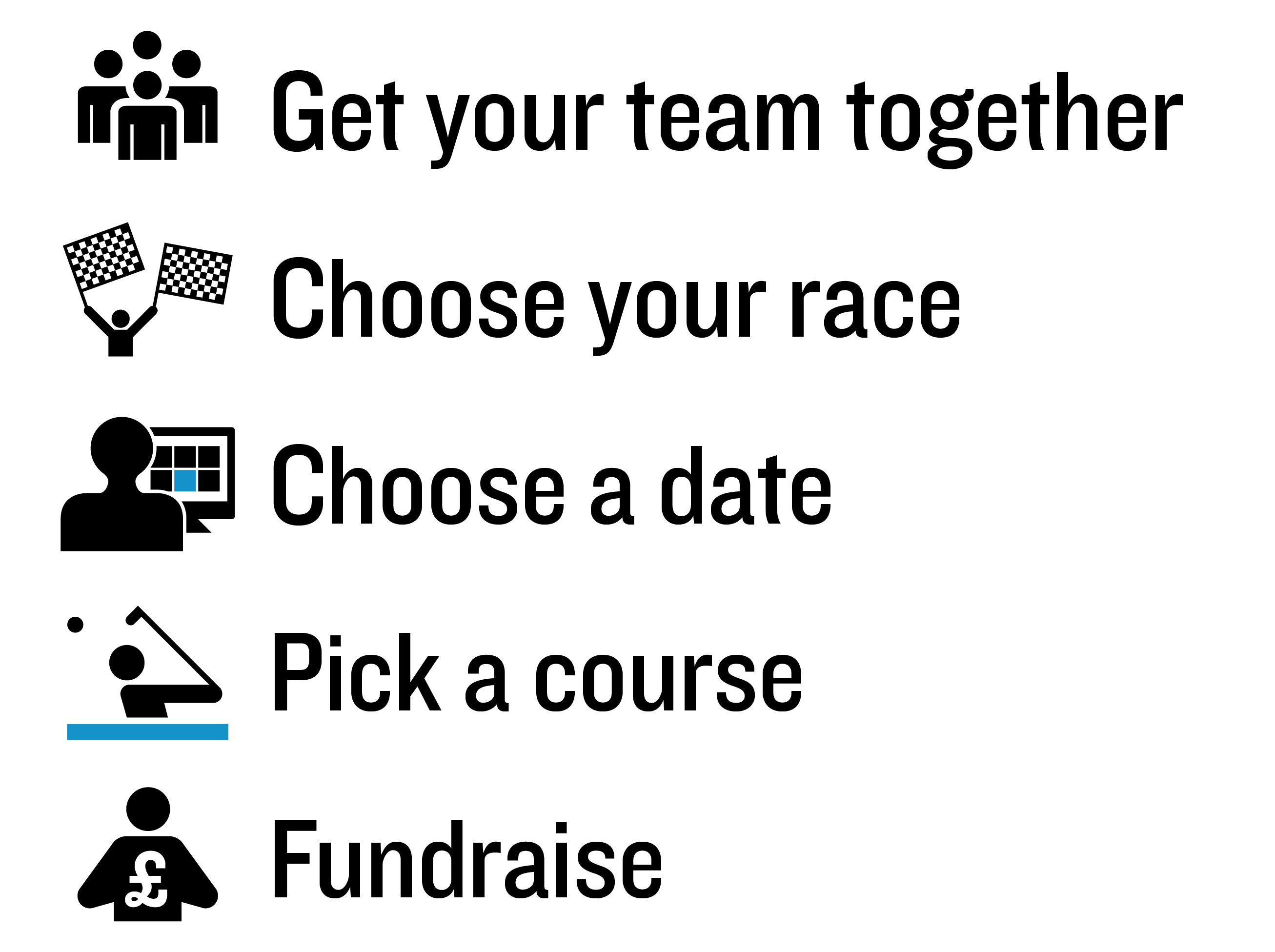 Get your team together, choose your race, choose a date, pick a course, fundraise