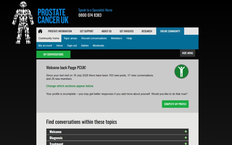 A screenshot of the Online Community webpage.